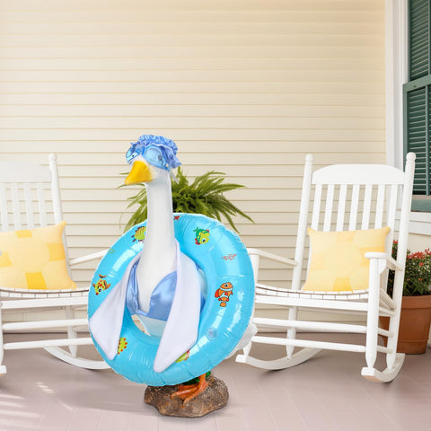 Cutecrop porch-garden-goose-outfit-on-statue demonstrates creative styling for garden parties