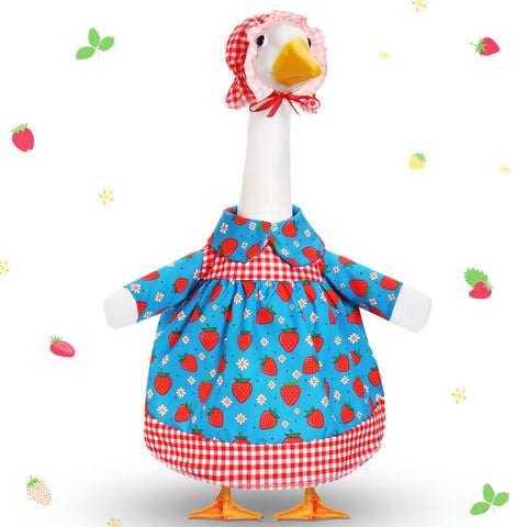 Cutecrop strawberry goose outfit skirt on lawn statue adds festive charm.