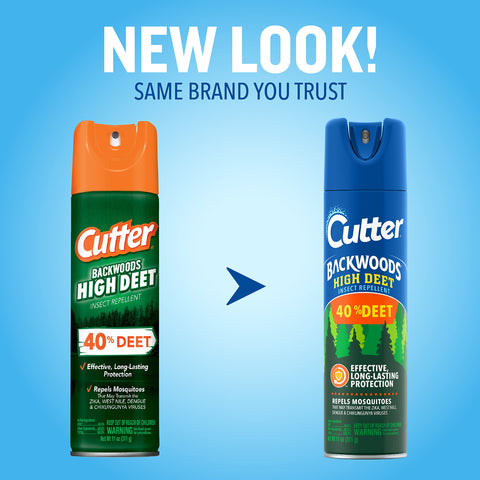Cutter Backwoods label close-up highlights 40 percent DEET content.