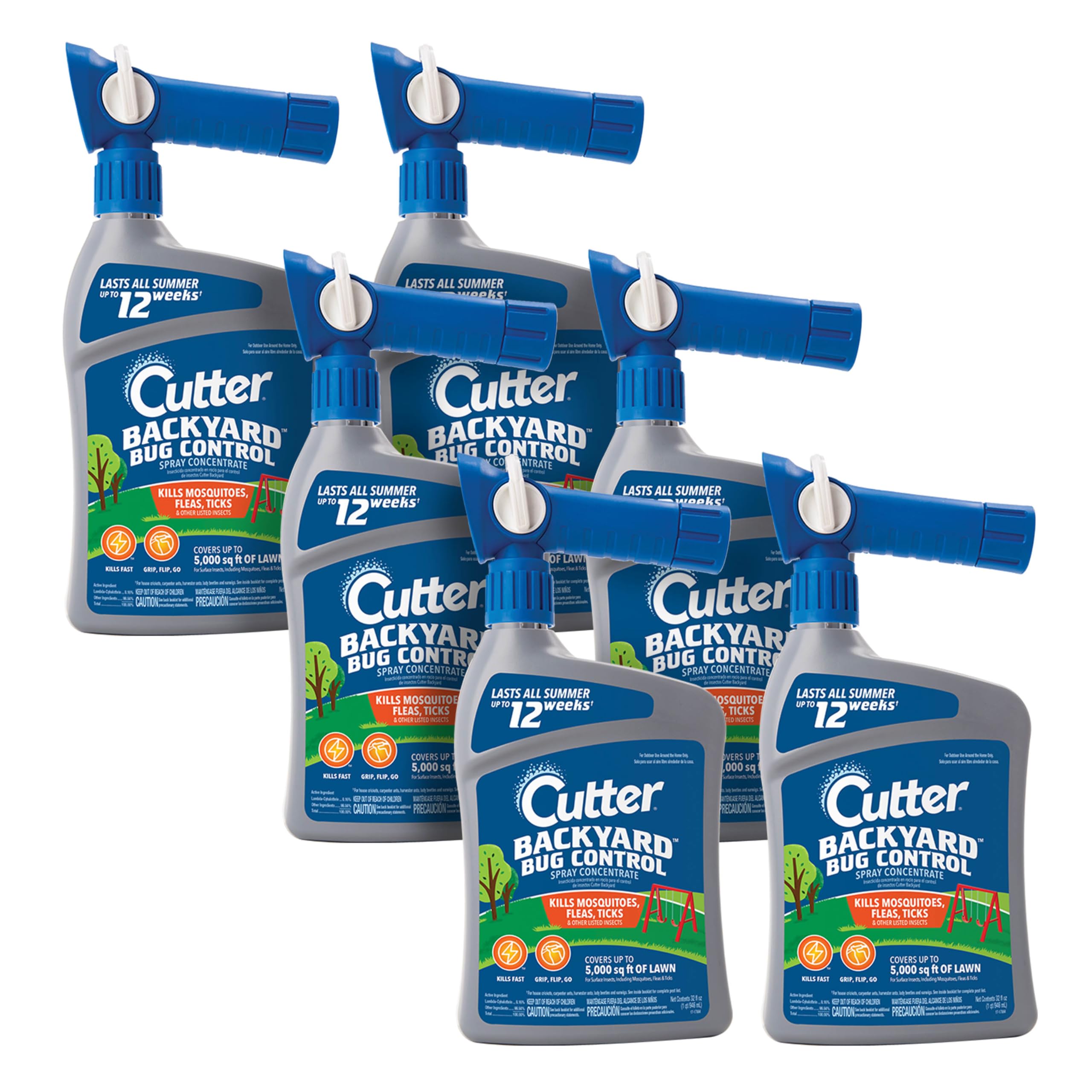 Cutter Backyard Bug Control Spray Concentrate bottle with QuickFlip sprayer for outdoor lawn protection.