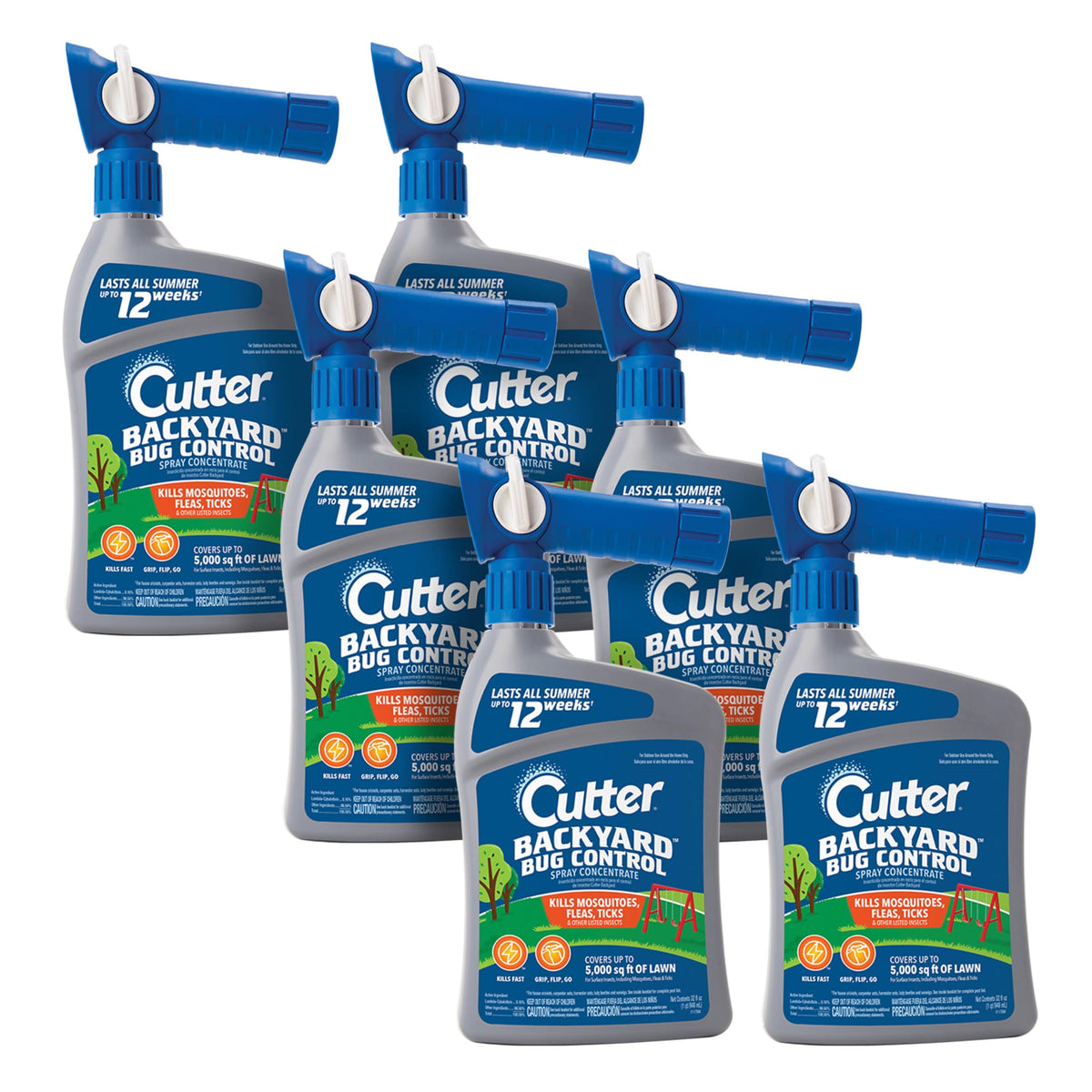 Cutter Backyard Bug Control Spray Concentrate bottle with QuickFlip sprayer for outdoor lawn protection.