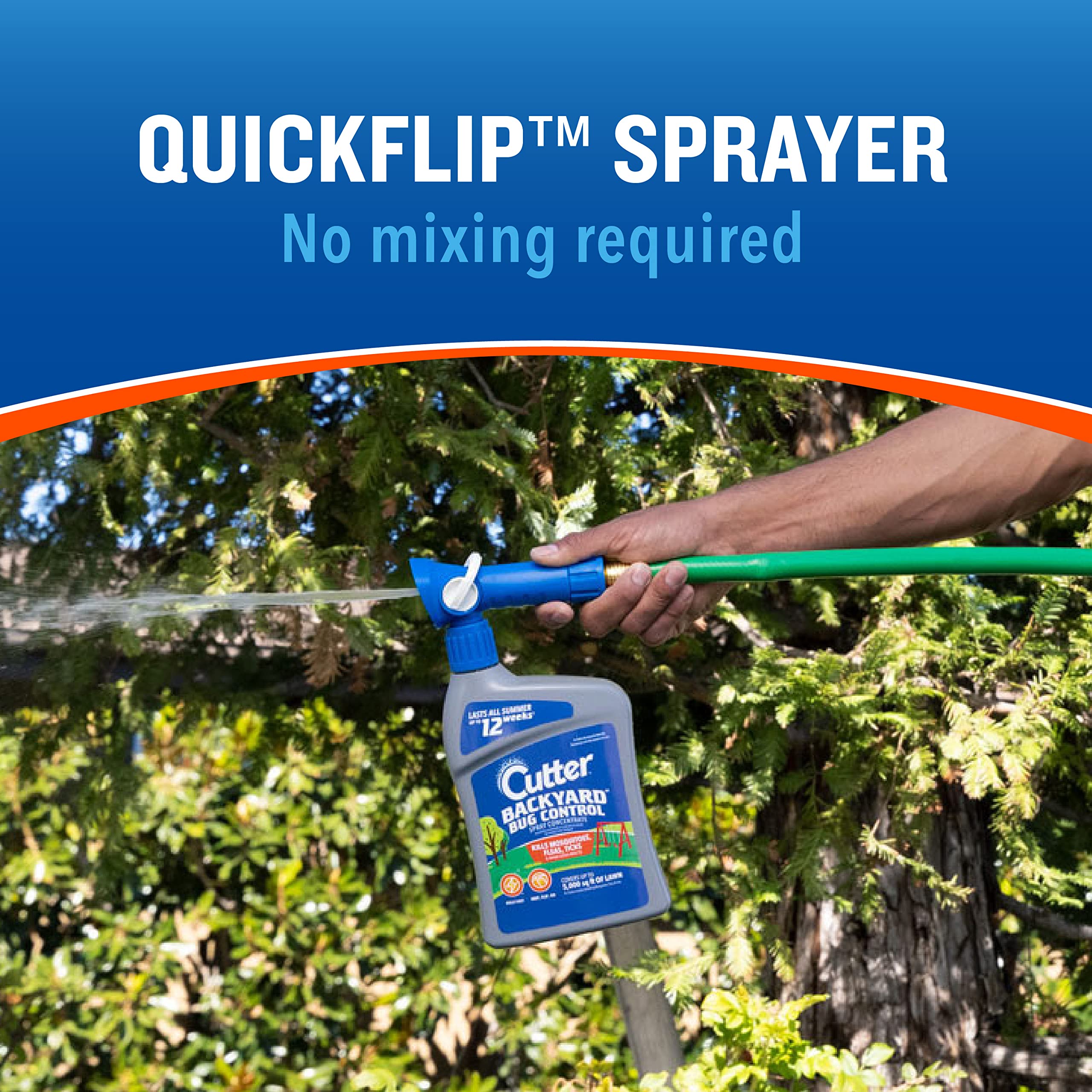 Cutter bottle detail shows 32 oz size for easy outdoor application.