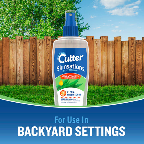 Cutter Skinsations Aloe and Vitamin E illustration emphasizes skin-friendliness.