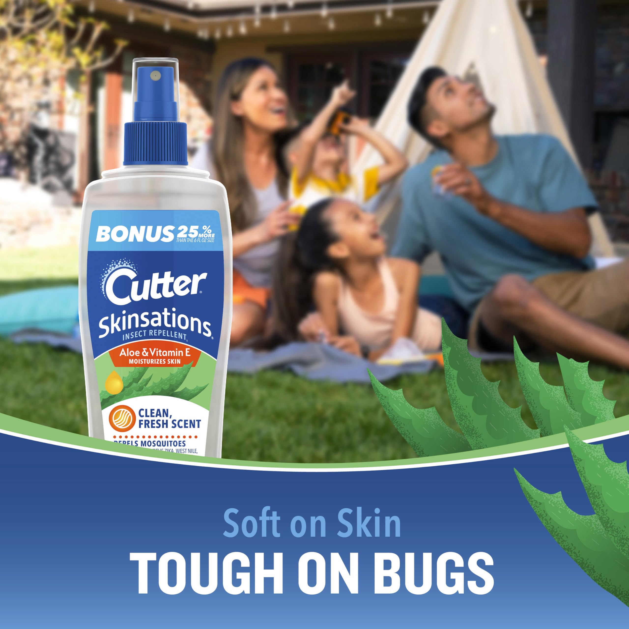 Cutter Skinsations family outdoors shows all-day repellent for outdoor fun.