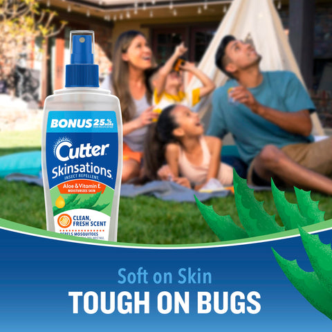 Cutter Skinsations family outdoors shows all-day repellent for outdoor fun.