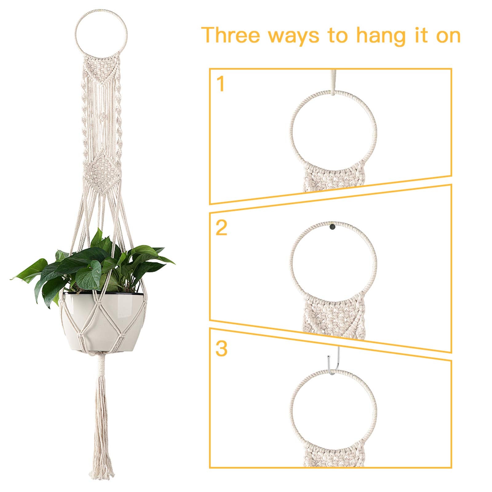 Cuttte cream boho hanger adds chic decor to living room.