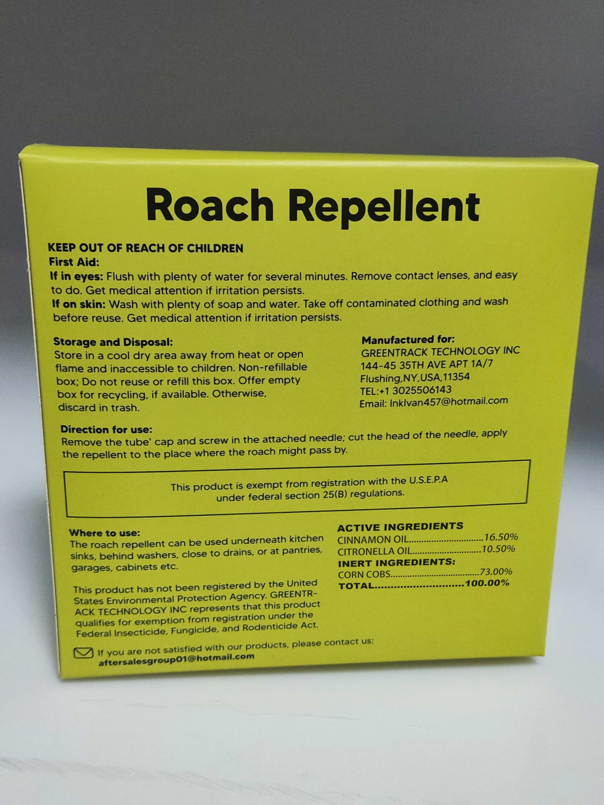 CuuFceEo application near trash bins to deter roaches