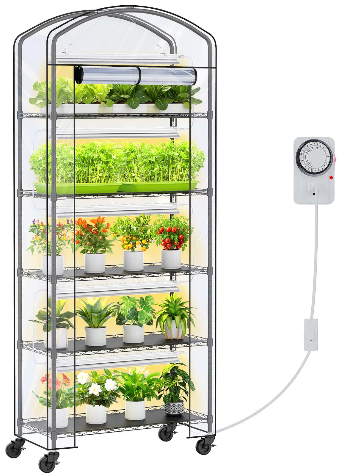 Cuverc small indoor greenhouse with grow light for year-round indoor gardening