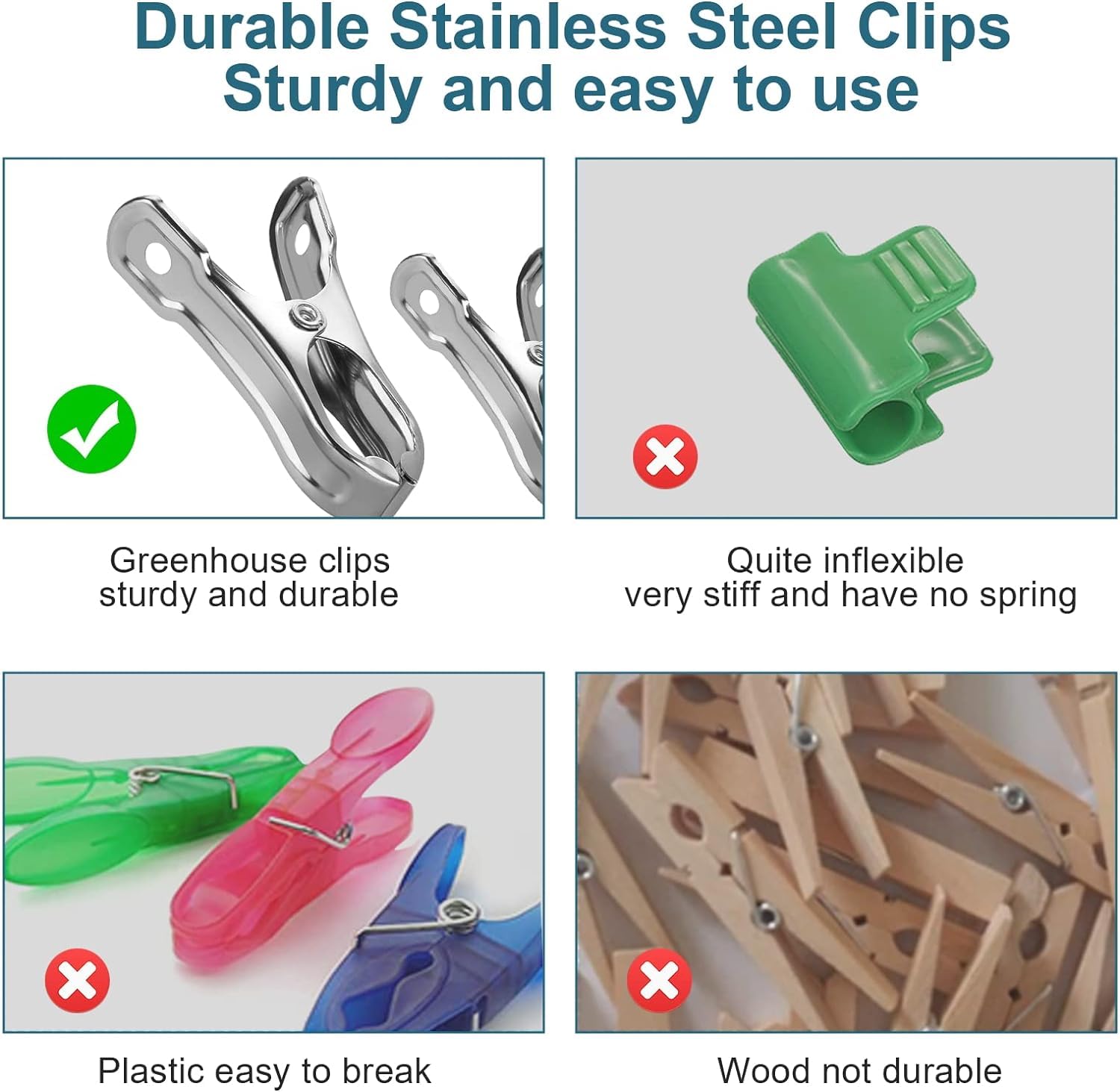 Cuxeedi shade-cloth clips securing fabric to greenhouse frames