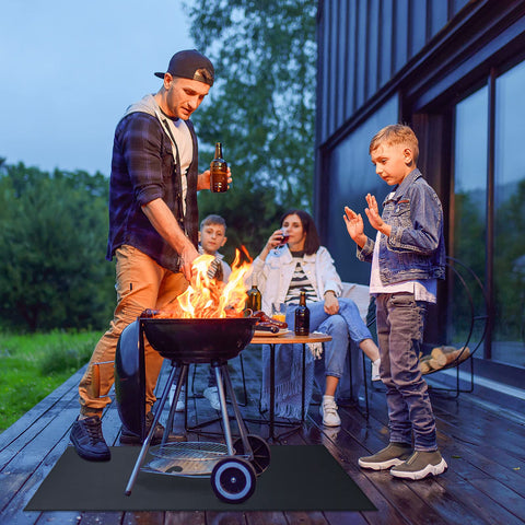 Cvtayn fireproof grill pad protects outdoor areas from oil splatters and stains.