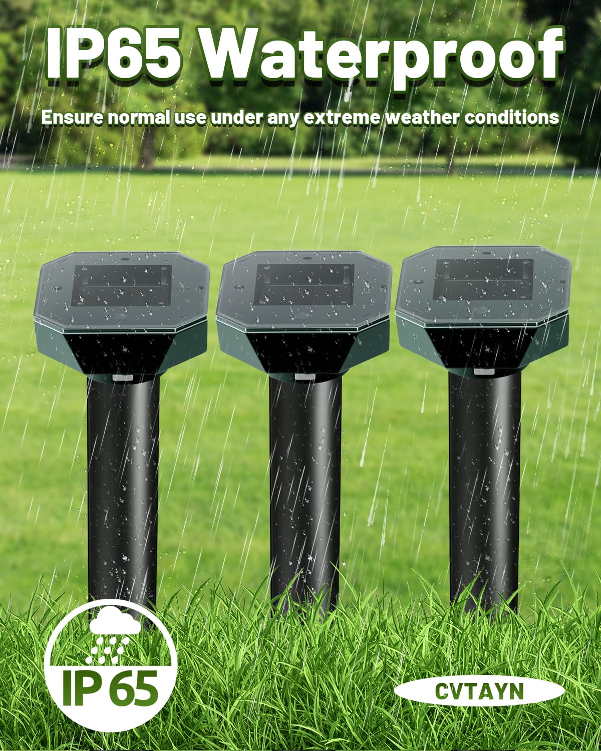 Cvtayn groundhog and vole repellent stake helps guard flower beds.