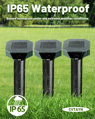 Cvtayn groundhog and vole repellent stake helps guard flower beds.