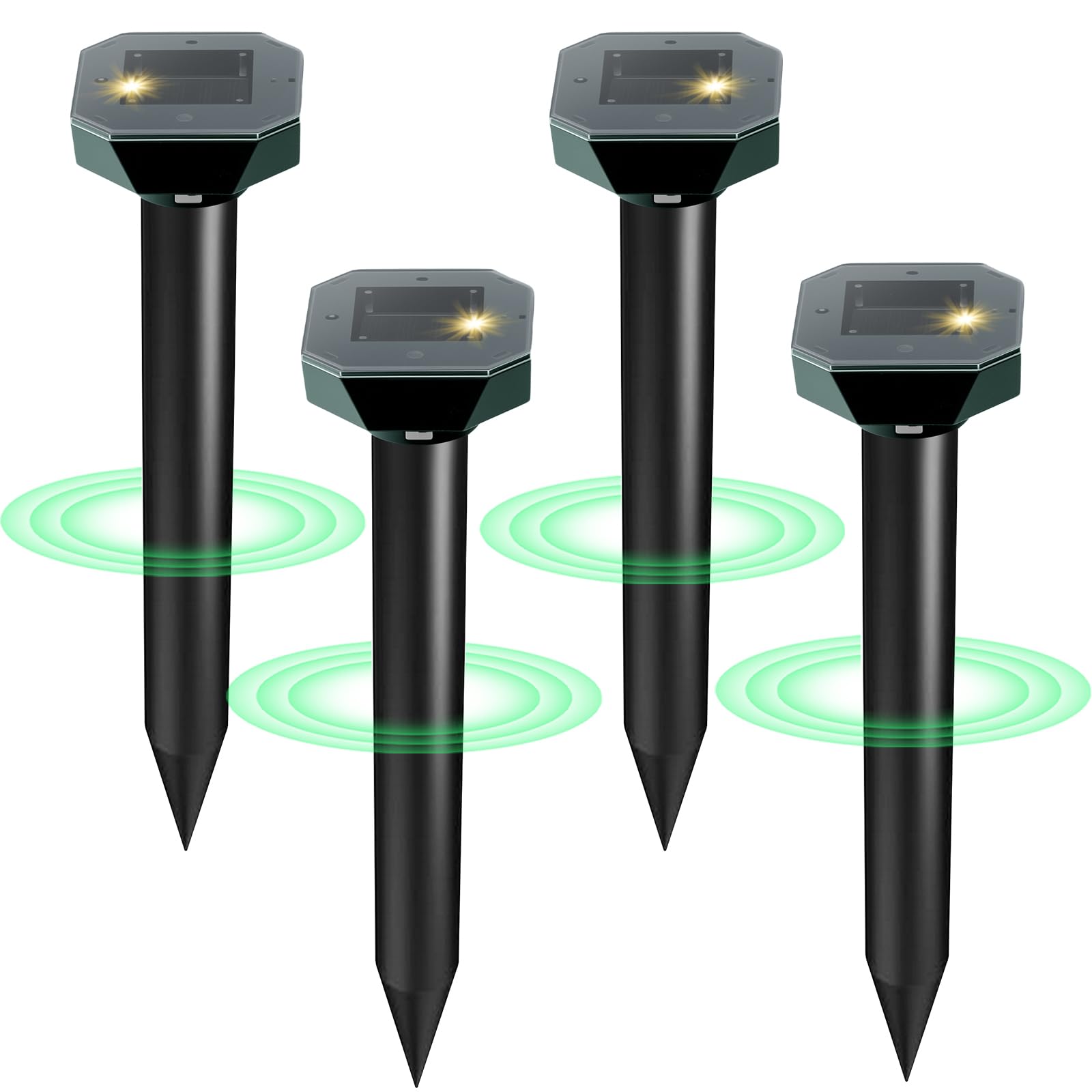 Cvtayn snake, mole, rabbit, and skunk deterrent in solar-powered yard setup.