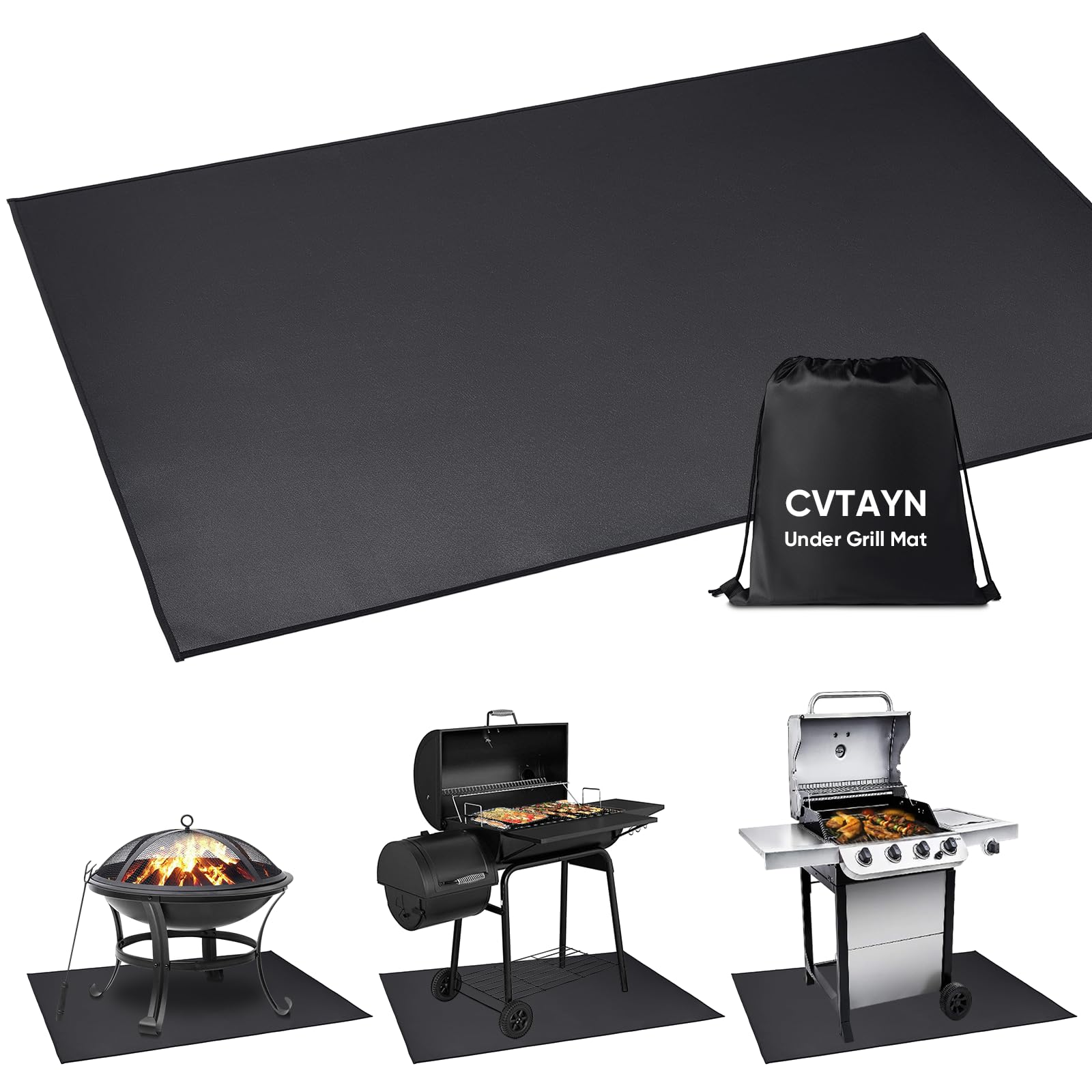 Cvtayn under-grill mat shields decks from embers and spills with high heat resistance.