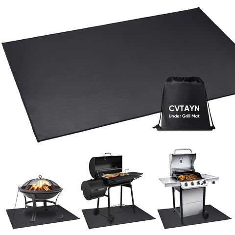 Cvtayn under-grill mat shields decks from embers and spills with high heat resistance.