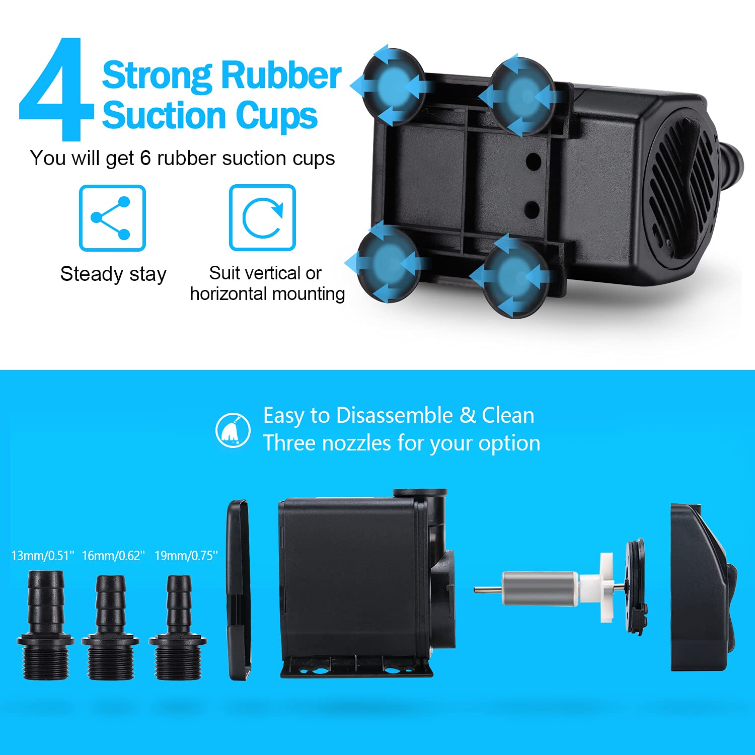 CWKJTOP pump with strong suction cups for secure mounting.