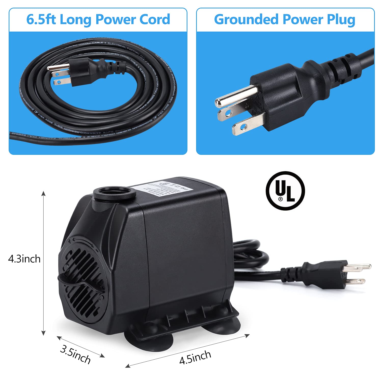 CWKJTOP fountain pump with 6.5 ft tubing for easy setup.