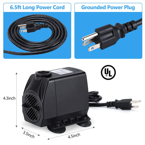 CWKJTOP fountain pump with 6.5 ft tubing for easy setup.