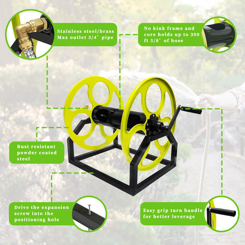 CXCESNS garden hose reel cast-iron body with rust-resistant coating for longevity.