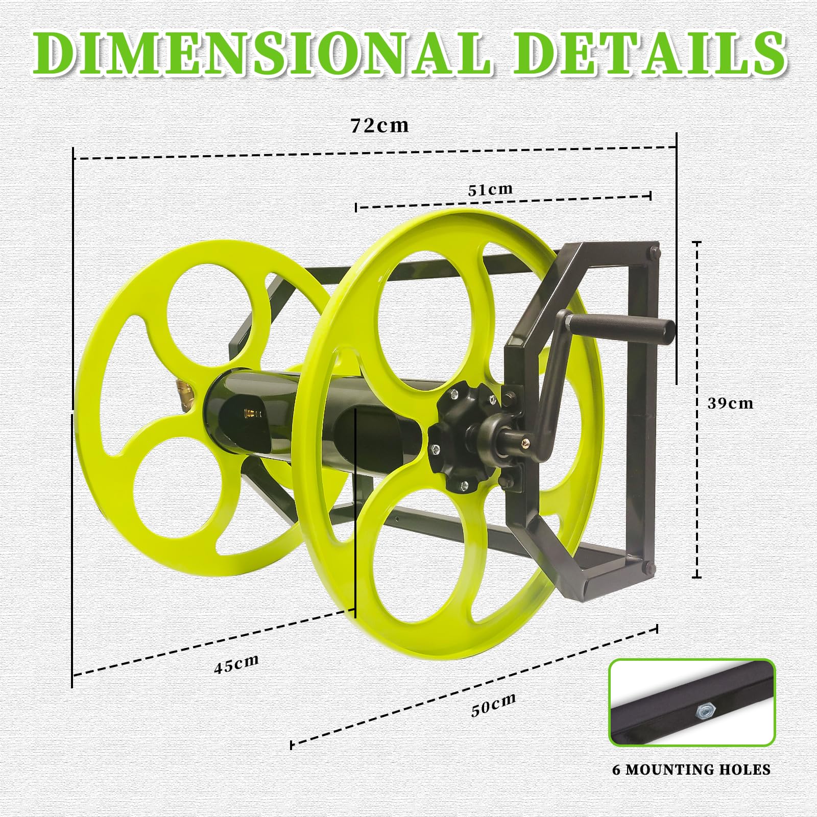 CXCESNS garden hose reel dimensions 56 cm by 45 cm by 49 cm for sturdy installation.