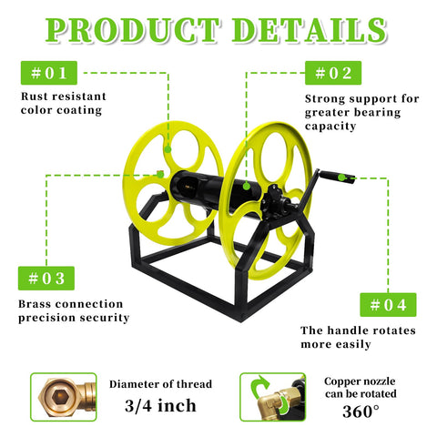 CXCESNS garden hose reel features smooth wind-up and guides for tidy wrapping.