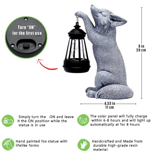 CXYCzsbj Fox garden statue demonstrates solar lighting for inviting yard.