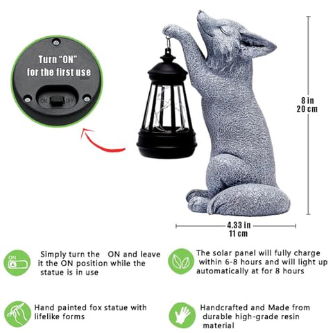CXYCzsbj Fox garden statue demonstrates solar lighting for inviting yard.