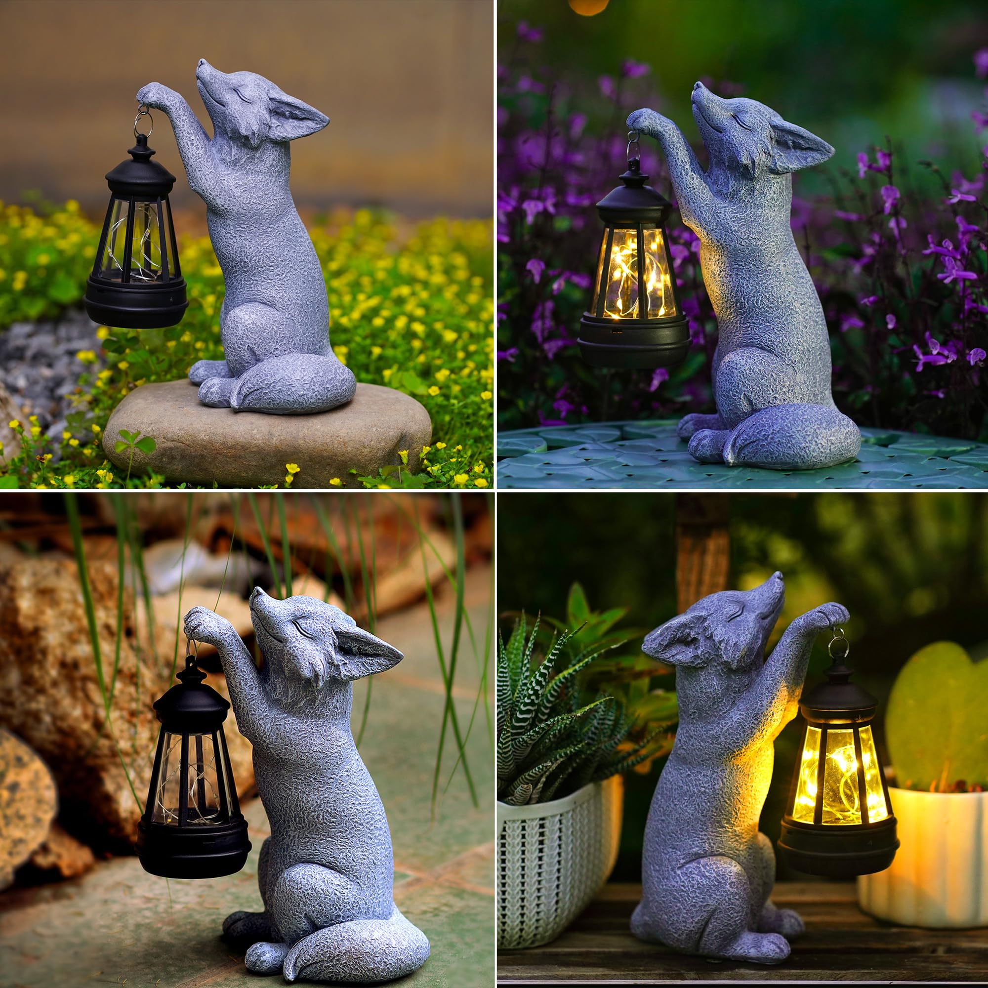 CXYCzsbj Terrace fox sculpture complements patio decor.
