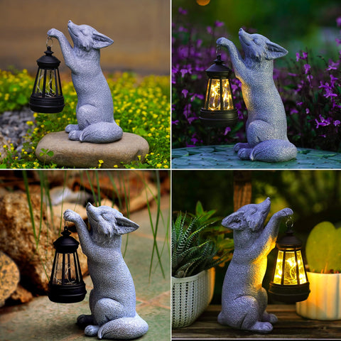 CXYCzsbj Terrace fox sculpture complements patio decor.