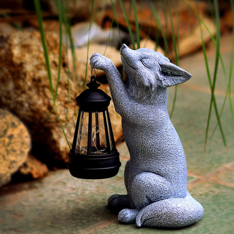 CXYCzsbj Fox statue on walkway enhances garden decor and lighting.