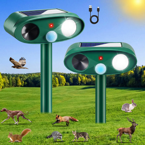 CXIENAOY solar ultrasonic deterrent front view for cordless yard protection