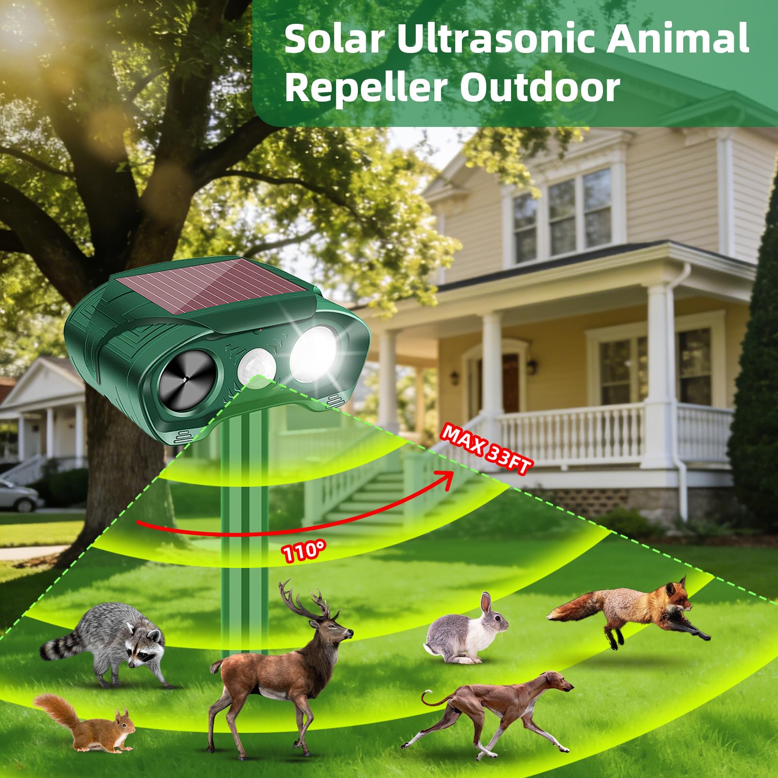 CXIENAOY motion-sensor detection area up to 33 feet deters animals