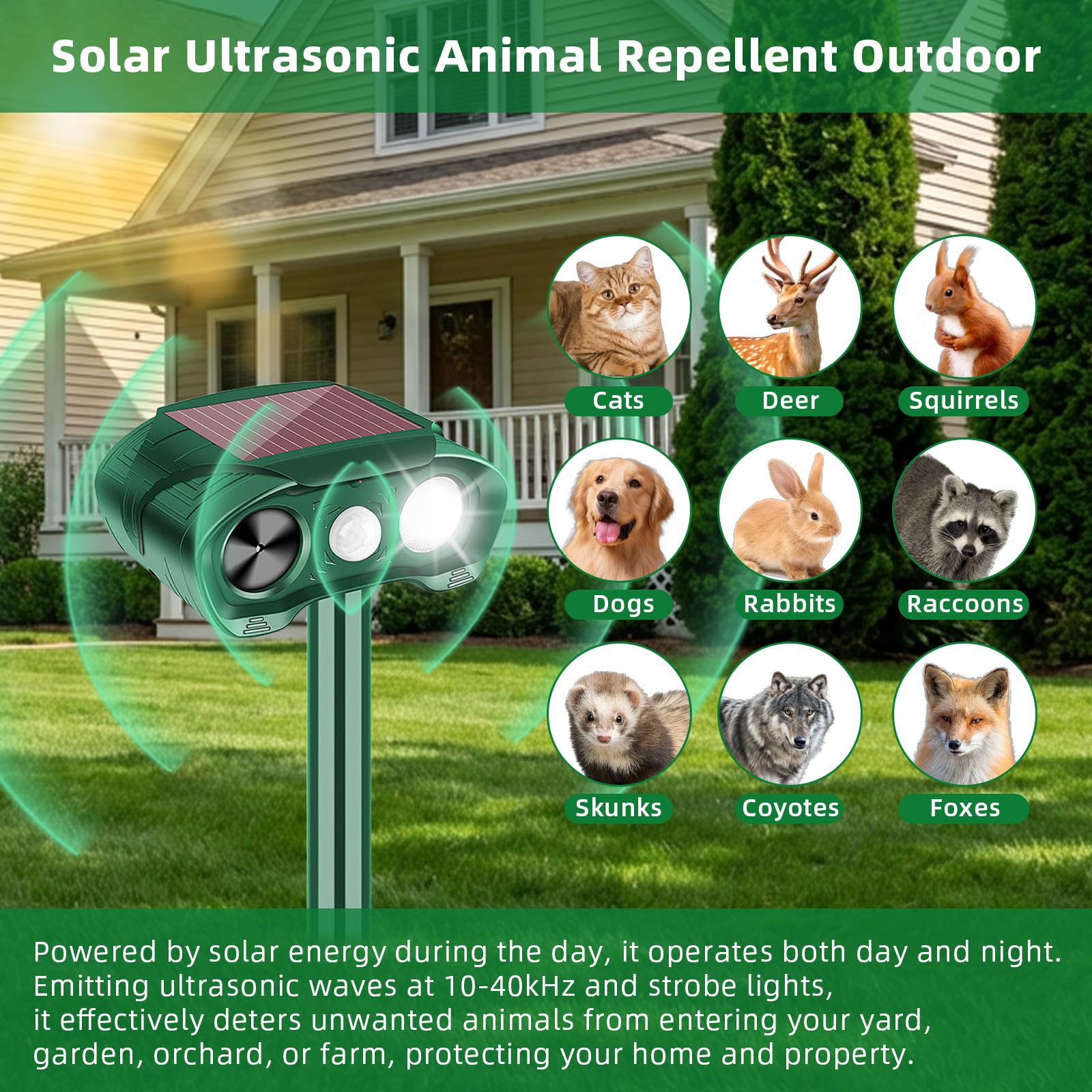CXIENAOY strobe-light activation deters wildlife with a bright flash