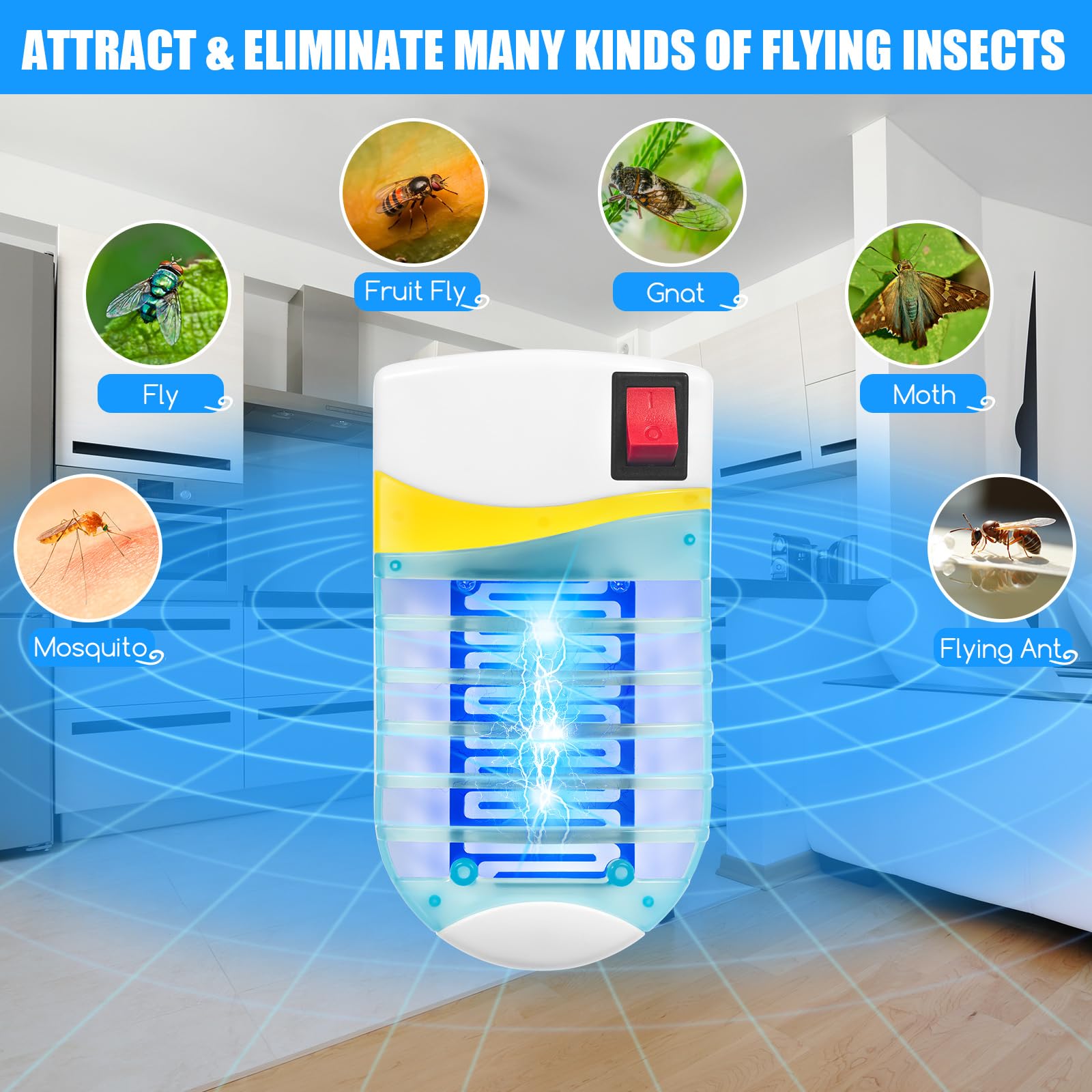 CXIENAOY indoor bug zapper back view demonstrates easy plug-in setup.