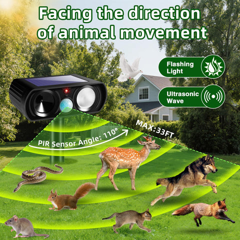 CXIENAOY PIR motion sensor deters deer and cats with ultrasonic waves