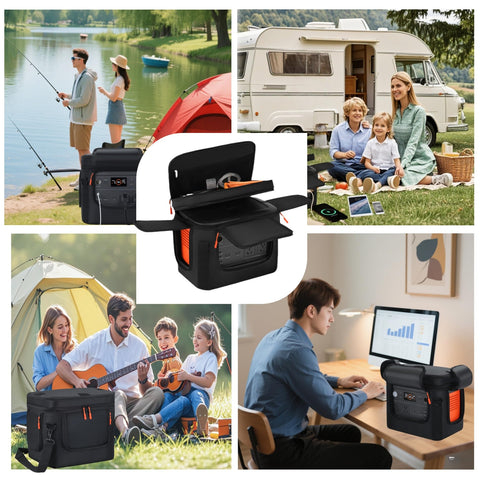 Padded handle and adjustable shoulder strap enable comfortable carrying.