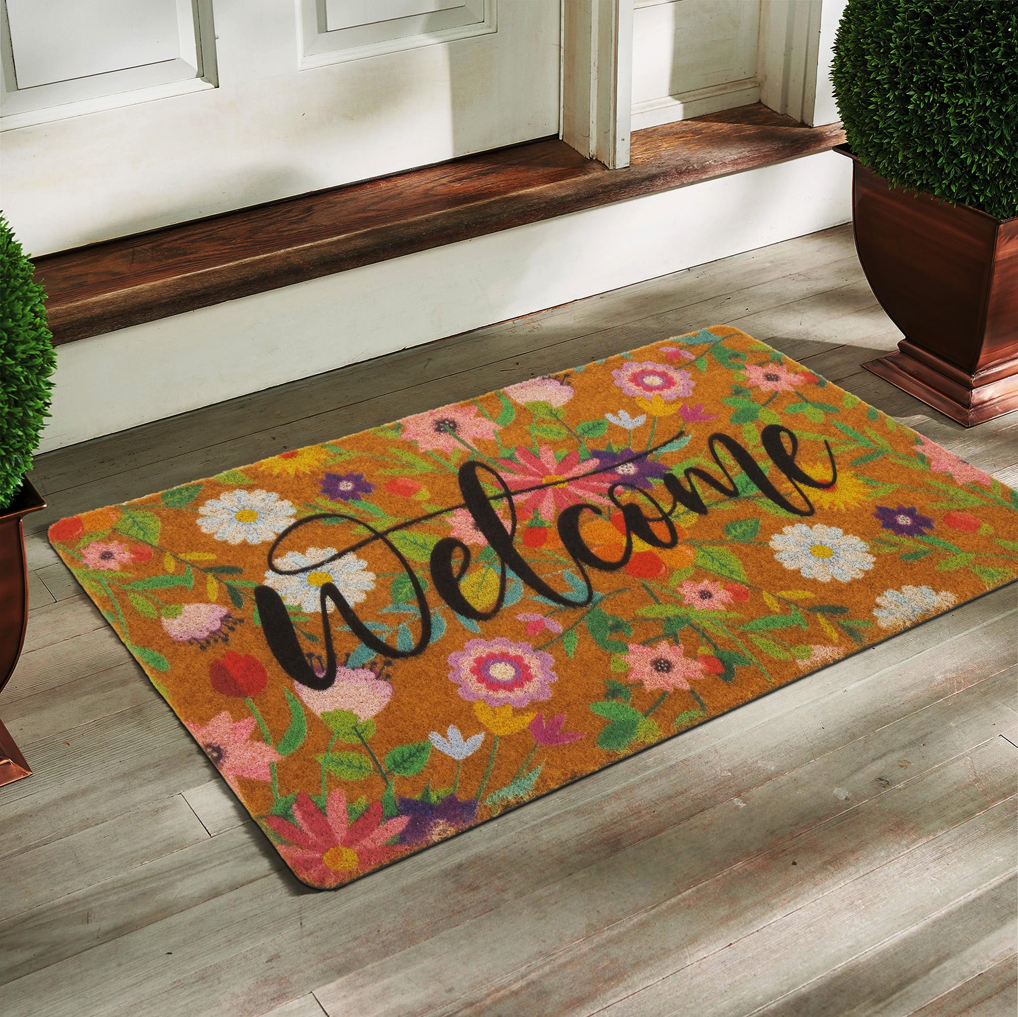 CXQRR Floral Welcome Mat adds spring colors and moisture control at your doorway.