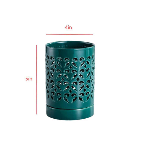 CXYNDFA ceramic orchid pot built-in saucer keeps surfaces clean during watering.
