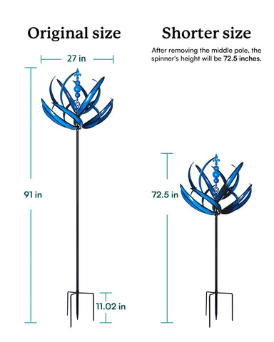 Cyan Oasis extra-large spinner creates eye-catching garden art visible from the street.
