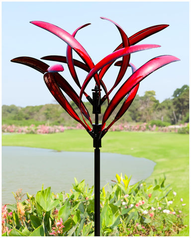 Cyan Oasis 82-inch burgundy wind spinner decorates outdoor spaces with motion.