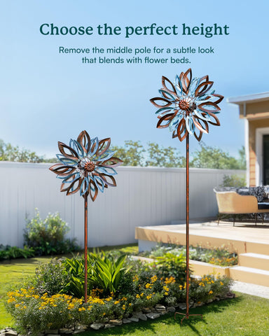 Cyan Oasis copper-teal finish highlights artistic leaves design for eye-catching garden art.