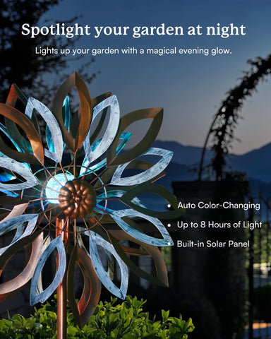 Cyan Oasis crackled-orb solar light adds colorful after-dark illumination.