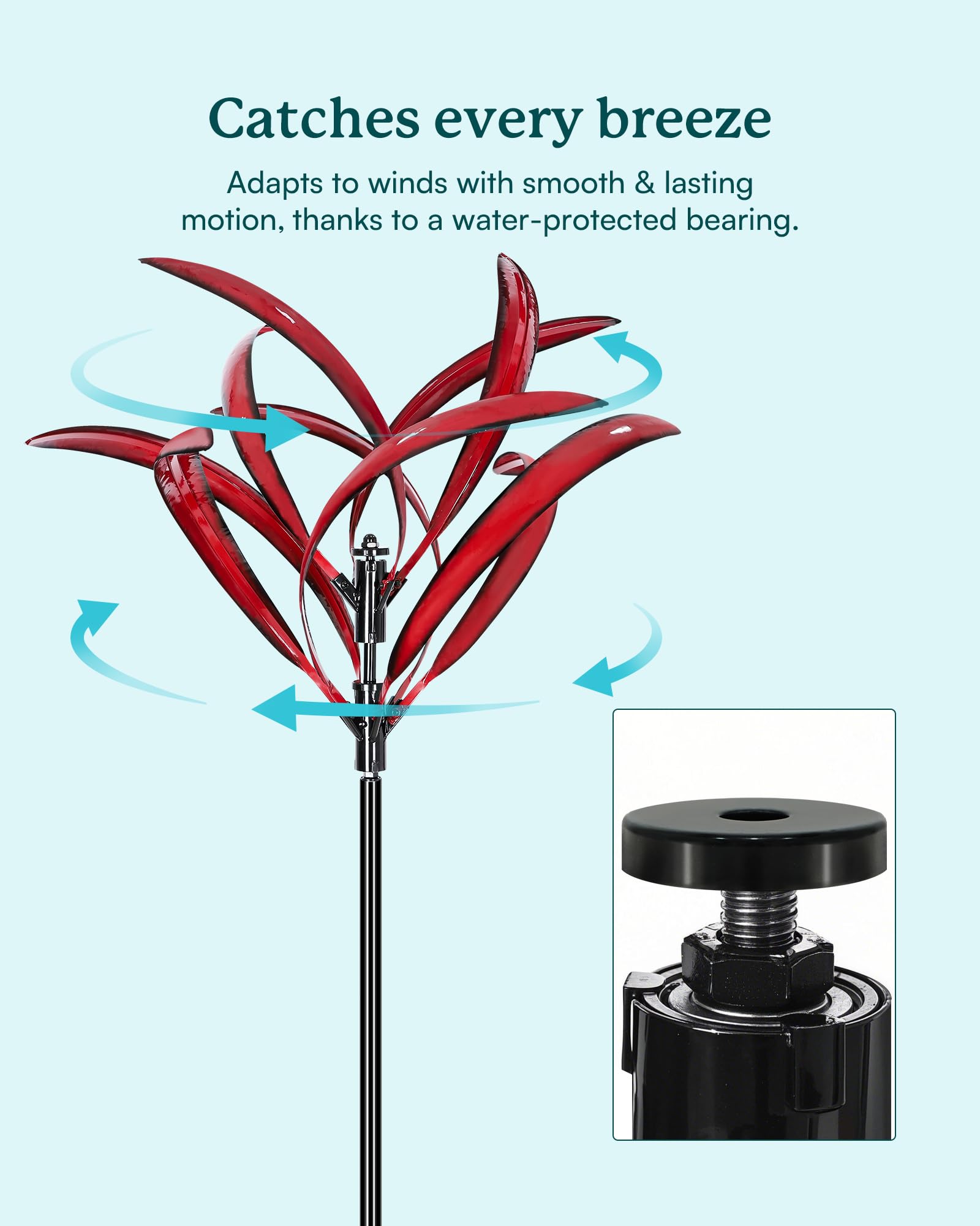 Cyan Oasis silent rotation enhances patios without noise or distraction.