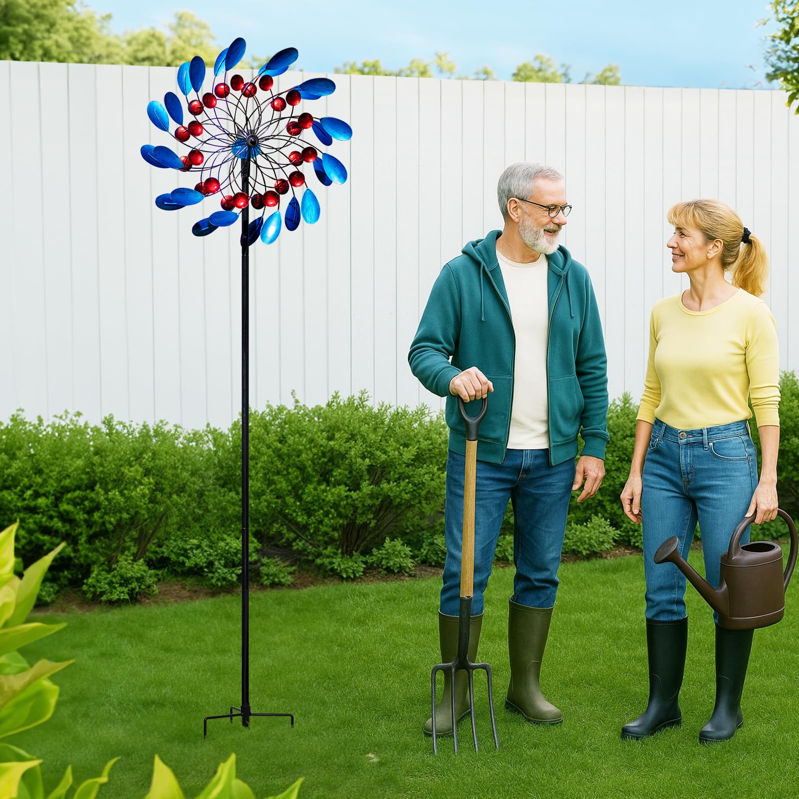 Cyan Oasis wind spinner rotates smoothly 360 degrees for quiet, enjoyable breezes.