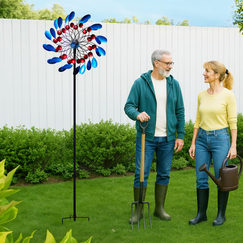 Cyan Oasis wind spinner rotates smoothly 360 degrees for quiet, enjoyable breezes.
