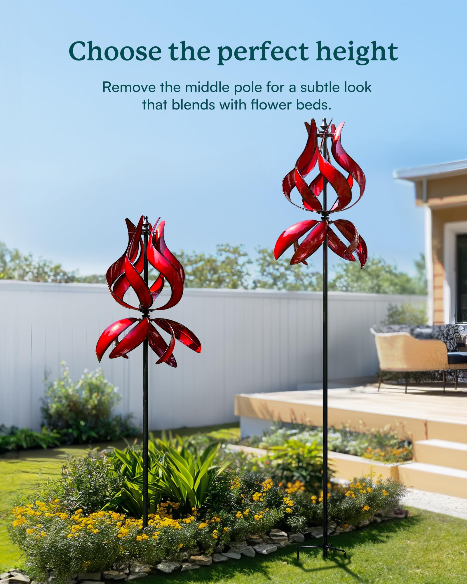 Cyan Oasis three-prong stake anchors the spinner firmly to the lawn.