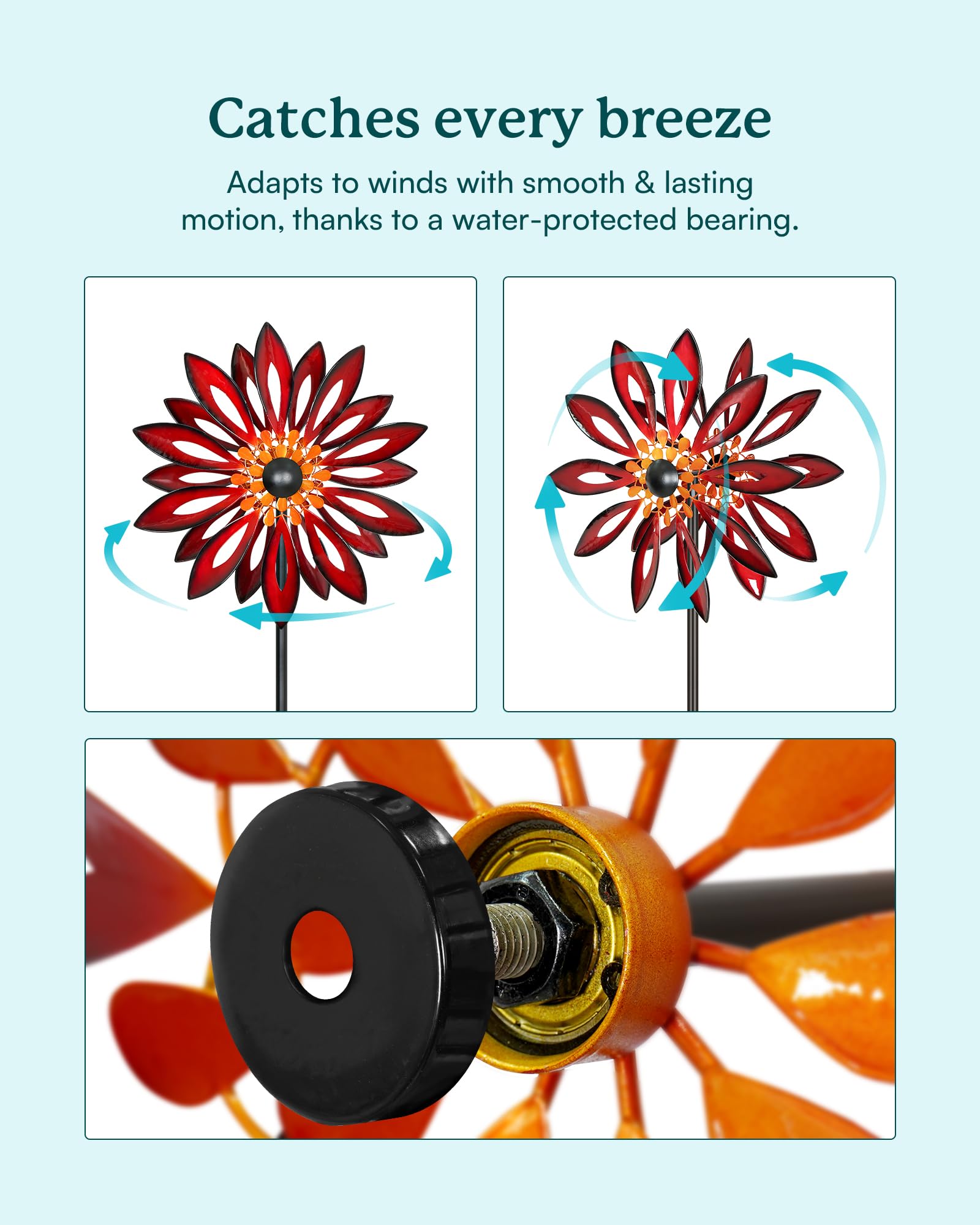 Cyan Oasis weatherproof finish protects color for seasons of outdoor use.