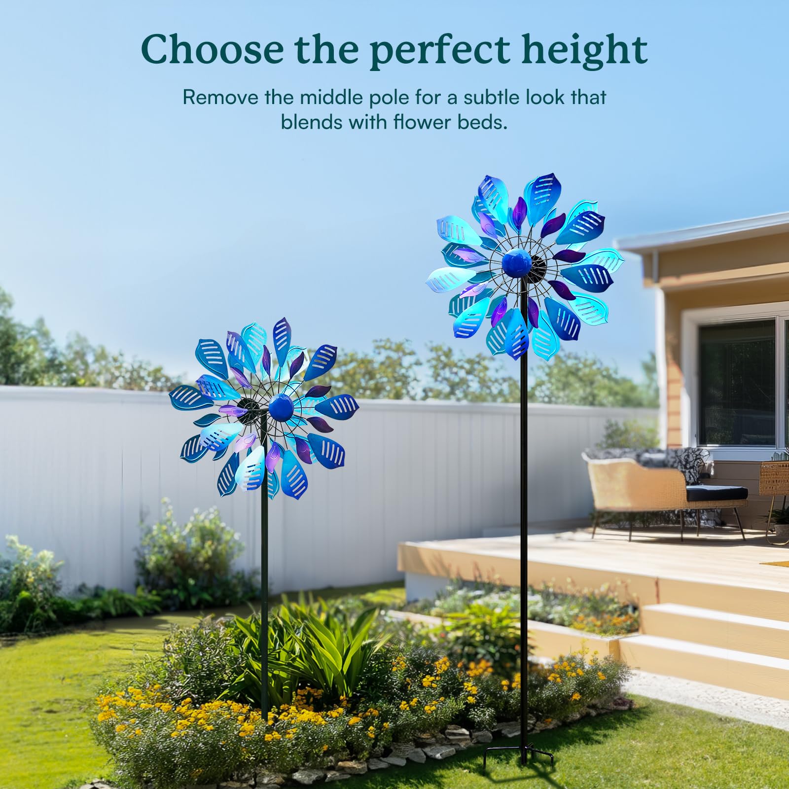 Cyan Oasis wind spinner four-foot base ensures strong grounding