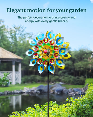 Cyan Oasis wind spinner leaf design adds color and movement