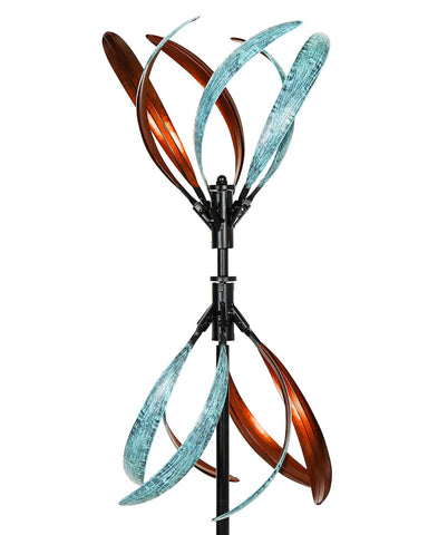 Cyan Oasis wind spinner with stake offers durable outdoor yard decor in a large metal design.